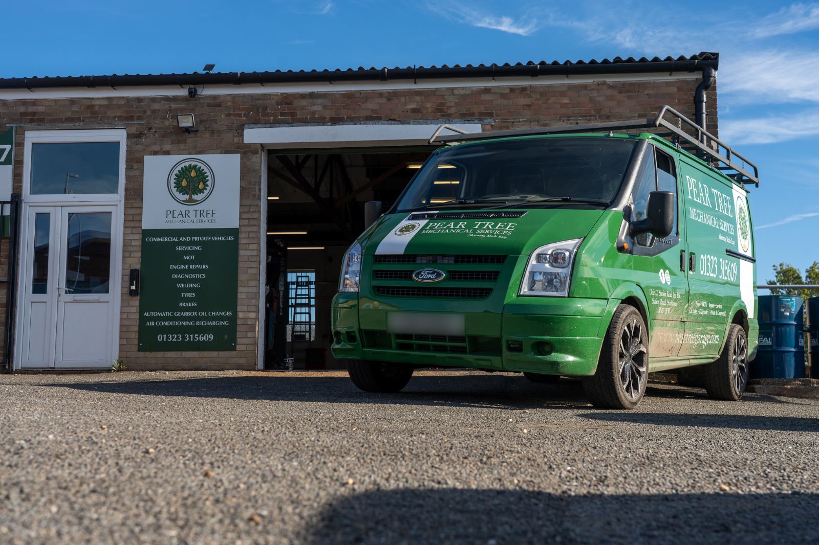The Pear Tree Garage van outside the workshop at Unit 17