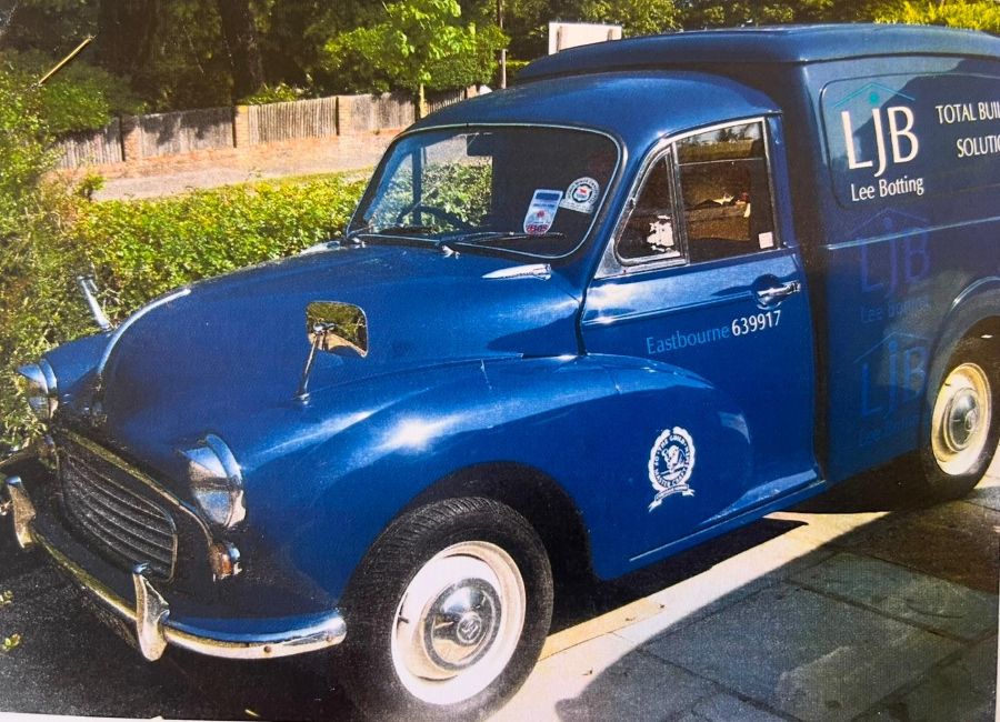 Lee Botting's old Morris Minor van, sign-written for LJB